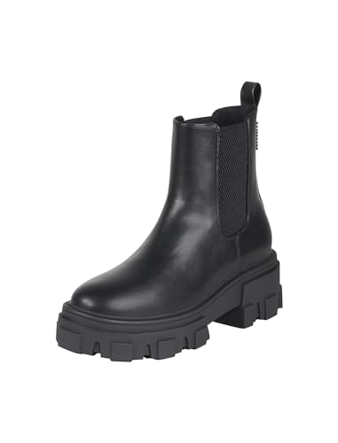 BULLBOXER Damen Chelsea Boots – Eleganten Stiefelletten für Damen mit Block Absatz und Plateau – Schwarz Qualität Kunstleder von BULLBOXER