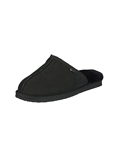 BULLBOXER Hausschuh für Herren – Warme Haushschuhe gefüttert mit echte Wolle Rutschfest Sohle für Winter und Sommar – Wolle Pantoffeln in den Größe 41 - Schwarz von BULLBOXER