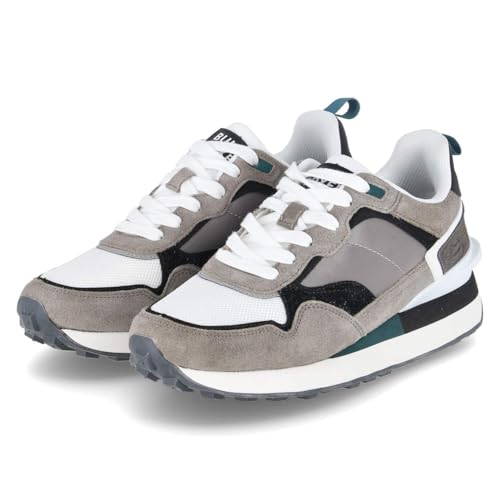 BULLBOXER Herren Low Sneaker Grau Weiß Leder Textil Synthetik, Größe:45, Farbauswahl:grau von BULLBOXER