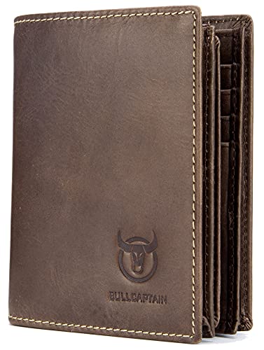 BULLCAPTAIN Herren-Geldbörse, RFID, faltbar, weiches Echtleder, mit 15 Kartenfächern, Ausweisfenster, Graubraun, 4.72"x3.74x0.95", Classic von BULLCAPTAIN