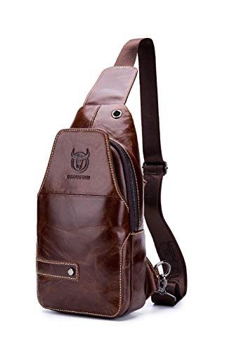 BULLCAPTAIN Herren Tasche Leder Sling Bag Schulter Rucksack Schultertasche Brusttasche Wasserresistent Tragetasche Umhängetasche Messengertasche für Wandern Arbeiten Schule Geschäft Radfahren Reise von BULLCAPTAIN