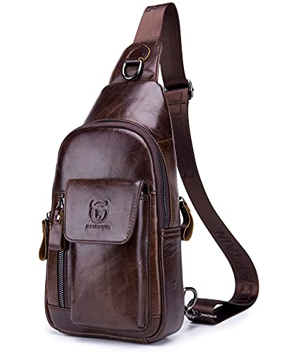 BULLCAPTAIN Herren-Umhängetasche aus echtem Leder, für Reisen, Freizeit, mehrere Taschen, Brusttasche, Wanderrucksäcke, braun, von BULLCAPTAIN