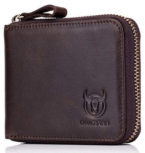 BULLCAPTAIN Herren-börse aus echtem Leder mit ReiÃŸverschluss, RFID-blockierend, mit Sichtfenster und Kreditkartenetui von BULLCAPTAIN