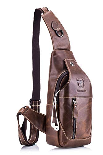 BULLCAPTAIN Sling bag Tasche Leder Herren, Rindleder Schultertasche, Umhängetasche, Brusttasche, Rucksack für Wandern, Radfahren, Reisen, Freizeit oder Multipurpose Braun von BULLCAPTAIN