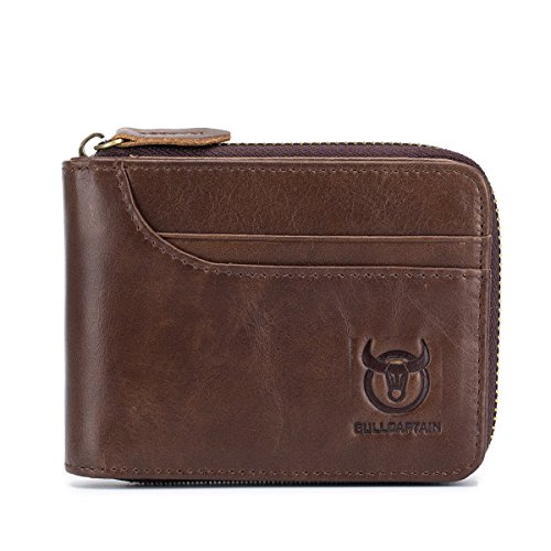 BULLCAPTAIN Herren Ledergeldbörse Leder Geldtasche, Herren RFID Antimagnetic Echtes Leder 11 Kartensteckplätze Brieftasche Geldbörse Brieftasche Kreditkarteninhaber (Braun) von BULLCAPTAIN