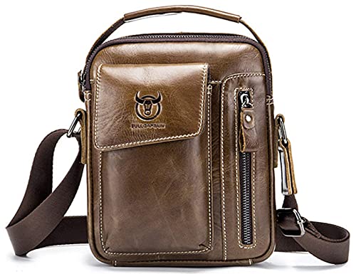 Herren Sling Bag Tasche Leder, BULLCAPTAIN echtes Leder Schultertasche Hochformat Umhängetasche Brusttasche Rucksack zum Wandern, Radfahren, Reisen, Freizeit oder Multipurpose Täglichen Tasche Braun von BULLCAPTAIN