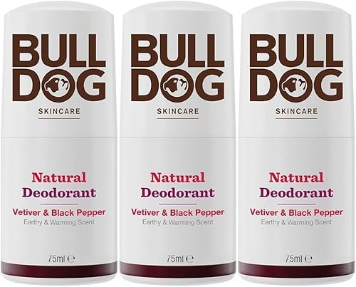 BULLDOG Hautpflege – Vetiver und schwarzer Pfeffer Roll-on natürliches Deodorant für Herren, 75 ml x 3 Stück von BULLDOG