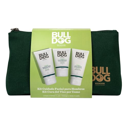 Bulldog Skincare - Kulturbeutel für Herren, Lieferumfang: Gesichtsreiniger 150 ml + Rasiergel 175 ml + Feuchtigkeitscreme 100 ml und nachhaltige Stofftasche | Geschenkset für Herren Gesichtspflege von BULLDOG