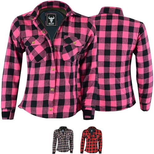 BULLDT Damen Motorradhemd Holzfäller-Look Hemd mit Protektoren, Rosa, 48/4XL von BULLDT