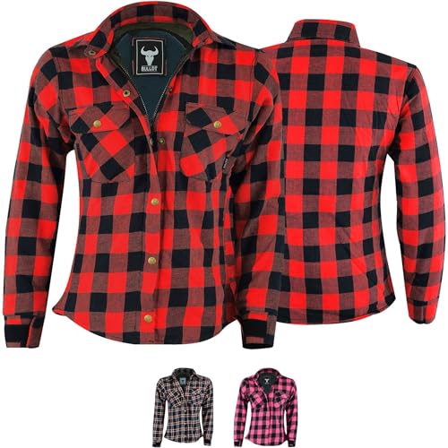 BULLDT Damen Motorradhemd Holzfäller-Look Hemd mit Protektoren, Rot, 44/2XL von BULLDT