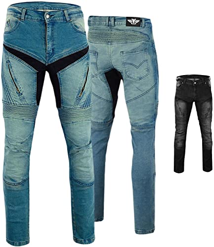 BULLDT Herren Motorradjeans Motorradhose Denim Jeans Hose mit Protektoren, Jeansgröße:W32 / L32, Farbe:Blau von BULLDT
