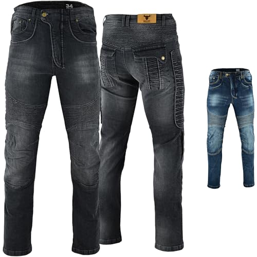BULLDT Herren Motorradjeans Motorradhose Denim Jeans Hose mit Protektoren W34 / L32 Schwarz von BULLDT