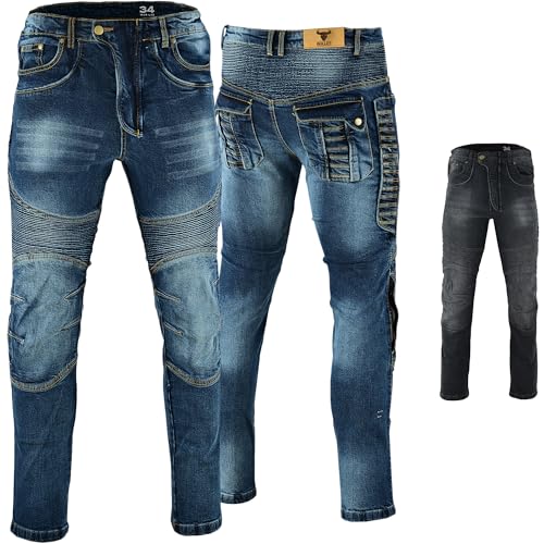 BULLDT Herren Motorradjeans Motorradhose Denim Jeans Hose mit Protektoren W38 / L32 Blau von BULLDT