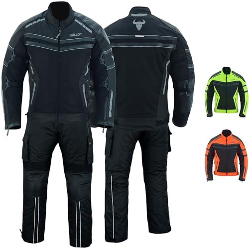 BULLDT 2-teiler Motorradkombi Herren sommer mit abnehmbar CE-Protektoren & Thermofutter - leicht Jacke ATV Quad Scooter mit Tech-Mesh-Netz 360° Sicherheit-Reflektoren & Zipper-Taschen Schwarz - 58 von BULLDT