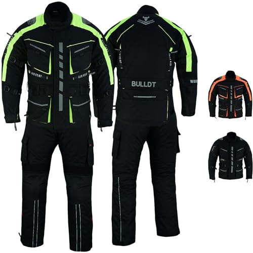 BULLDT Herren Motorradkombi Textilien motorradjacke + Motorradhose inkl. Protektoren, 48/S, Neon Gelb von BULLDT