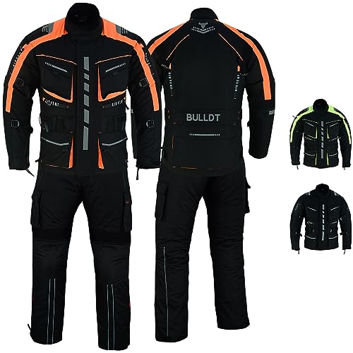 BULLDT Herren Motorradkombi Textilien motorradjacke + Motorradhose inkl. Protektoren, 48/S, Neon Orange von BULLDT