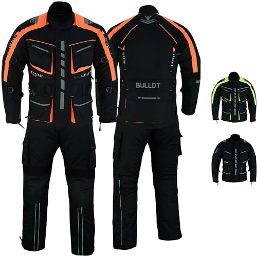 BULLDT Herren Motorradkombi Textilien motorradjacke + Motorradhose inkl. Protektoren, 62/5XL, Neon Orange von BULLDT