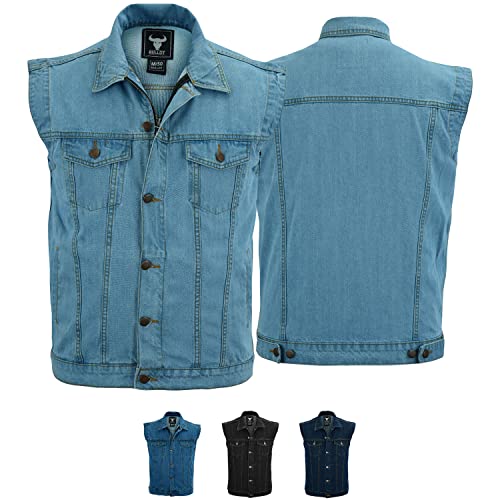 BULLDT Herren Motorradweste Jeansweste Motorrad Kutte Denimweste Bikerweste - Stylische Biker Trucker Weste mit Kragen – Vintage & Klassischer Lifestyle aus 100 % Baumwolle Himmelblau - 48 von BULLDT