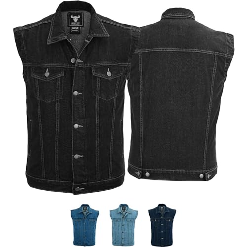 BULLDT Herren Motorradweste Jeansweste Motorrad Kutte Denimweste Bikerweste - Stylische Biker Trucker Weste mit Kragen – Vintage & Klassischer Lifestyle aus 100 % Baumwolle Schwarz - 62 von BULLDT