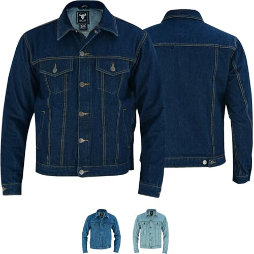 BULLDT Jeansjacke Herren - Truckerjacke Bikerfashion - 100% Baumwolle Vintag - Trucker Jacket 2in1 Knopfverschluss mit YKK-Reißverschluss - Dunkelblau - 54 von BULLDT