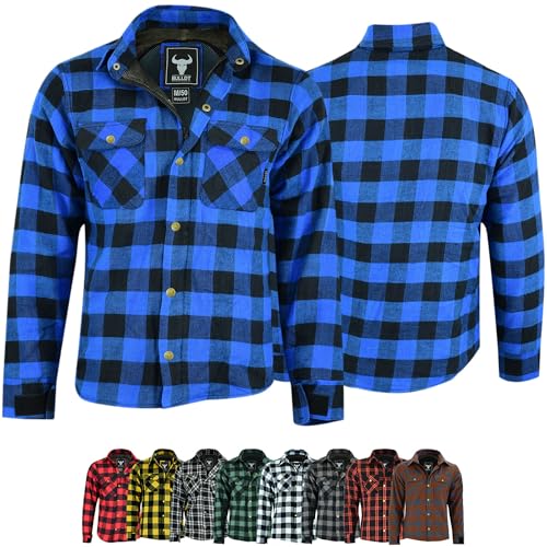 BULLDT Motorradhemd Herren mit abnehmbare CE-Protektoren - Klassisch 100% Baumwolle Holzfäller Flanellhemd - Biker Motorradjacke Hergestellt mit Aramid-Kevlar-Futter - Mit Schutz (EN 1621-1) Blau - 54 von BULLDT