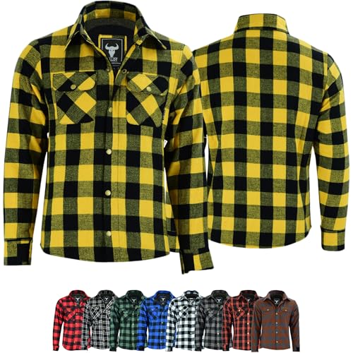 BULLDT Motorradhemd Herren mit abnehmbare CE-Protektoren - Klassisch 100% Baumwolle Holzfäller Flanellhemd - Biker Motorradjacke Hergestellt mit Aramid-Kevlar-Futter - Mit Schutz (EN 1621-1) Gelb - 58 von BULLDT