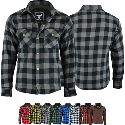 BULLDT Motorradhemd Herren mit abnehmbare CE-Protektoren - Klassisch 100% Baumwolle Holzfäller Flanellhemd - Biker Motorradjacke Hergestellt mit Aramid-Kevlar-Futter - Mit Schutz (EN 1621-1) Grau - 52 von BULLDT