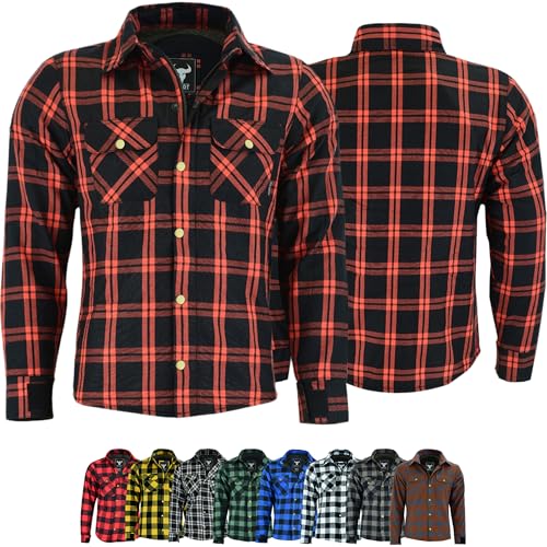 BULLDT Motorradhemd Herren mit abnehmbare CE-Protektoren - Klassisch 100% Baumwolle Holzfäller Flanellhemd - Biker Motorradjacke Hergestellt mit Aramid-Kevlar-Futter - Mit Schutz (EN 1621-1) Orange - von BULLDT