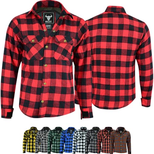 BULLDT Motorradhemd Herren mit abnehmbare CE-Protektoren - Klassisch 100% Baumwolle Holzfäller Flanellhemd - Biker Motorradjacke Hergestellt mit Aramid-Kevlar-Futter - Mit Schutz (EN 1621-1) Rot - 54 von BULLDT