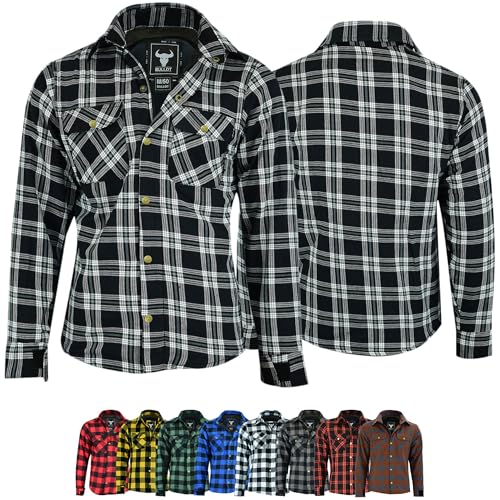 BULLDT Motorradhemd Herren mit abnehmbare CE-Protektoren - Klassisch 100% Baumwolle Holzfäller Flanellhemd - Biker Motorradjacke Hergestellt mit Aramid-Kevlar-Futter - Mit Schutz (EN 1621-1) Schwarz - von BULLDT
