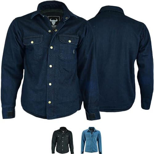 BULLDT Motorradhemd Jeanshemd Motorradjacke Herren Futter aus Kevlar Aramid mit Protektoren rutsch brandfest Motorrad Biker Hemd Denim Dunkelblau - 52 von BULLDT