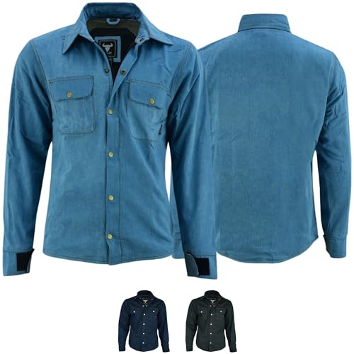 BULLDT Motorradhemd Jeanshemd Motorradjacke herren Futter aus kevlar aramid mit geprüfte Protektoren rutsch brandfest motorrad biker hemd denim Himmelblau - 48 von BULLDT