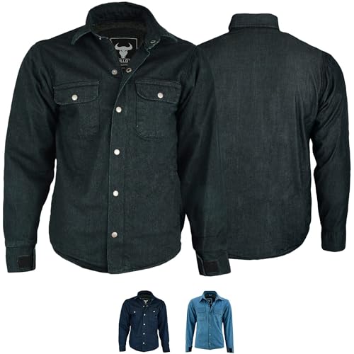 BULLDT Motorradhemd Jeanshemd Motorradjacke herren Futter aus kevlar aramid mit Protektoren rutsch brandfest motorrad biker hemd denim Schwarz - 60 von BULLDT