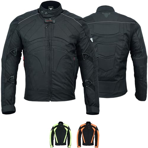 BULLDT Motorradjacke Herren textil kurze Bikerjacke mit CE2-Protektoren - Sportlich Bodyfit dehnbaren Einsätzen, 4 Taschen, Abnehmbar Futter, aus 4 Schichten, Winddicht, Reflektierend - Schwarz - 60 von BULLDT