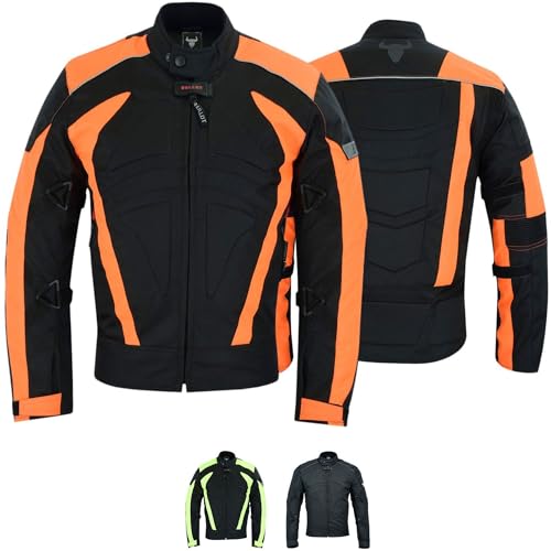 BULLDT Motorradjacke Herren textil kurze Bikerjacke mit CE2-Protektoren - Sportlich Bodyfit dehnbaren Einsätzen, 4 Taschen, Abnehmbar Futter, aus 4 Schichten, Winddicht, Reflektierend - Orange - 50 von BULLDT