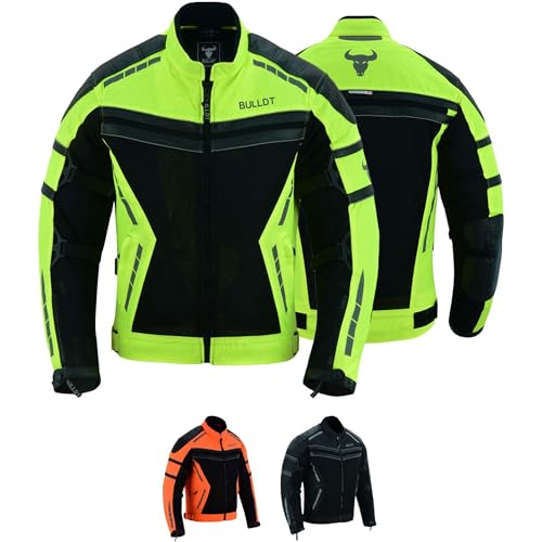 BULLDT Motorradjacke herren sommer mit protektoren leichte sommerjacke motorrad mesh netz jacke herausnehmbar futter viele Taschen leicht textil Neon Gelb - 48 von BULLDT