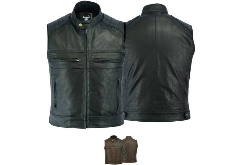 BULLDT Motorradweste GW696 Motorrad Kutte Vintage Coffe racer Lederweste Motorradweste von BULLDT