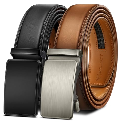 BULLIANT Gürtel 2er Pack Gürtel Ratchet Schnalle,Verstellbar,Geschenk Herren,Herrenhose,Jeans,Freizeithose 35mm Schnitt Perfekten Sitz(Schwarz/Orange Braun,115cm/32-38" taille verstellbar) von BULLIANT