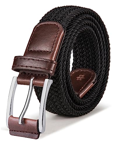 BULLIANT Gürtel Herren, Flechtgürtel Stretchgürtel Geflochten Stoffgürtel Elastischer Gürtel Golfgürtel für Männer Damen,Breite 35mm(Schwarz,110cm/32-36" taille verstellbar) von BULLIANT
