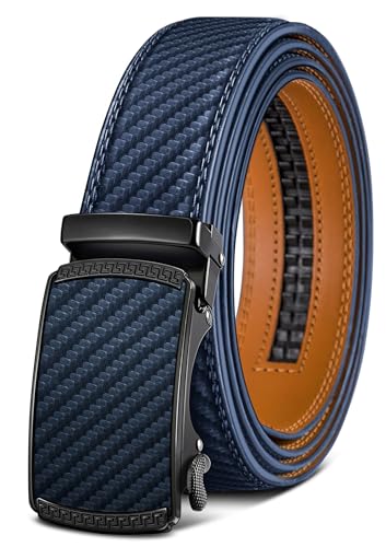 BULLIANT Gürtel Herren, Gürtel Ratsche Ledergürtel Automatikschließe für Herren Anzug Business Kleidung,Breit 35mm,Größe Angepasst(Navy Blau-105cm/28-34" taille verstellbar) von BULLIANT