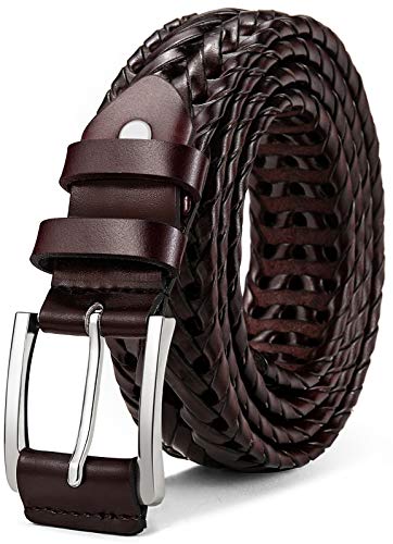 BULLIANT Gürtel Herren, Ledergürtel Geflochtene Gürtel für Herren Lässig Jeans Golfgürtel 35mm Breit Gewebte Gürtel,Geschenk Verpackt(Burgund-105cm/30-34" taille verstellbar) von BULLIANT