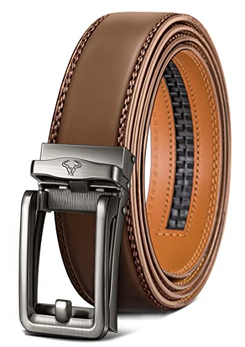 BULLIANT Gürtel Herren, Ledergürtel Herren Gürtel Ratsche Automatik Schnalle für Anzug und Freizeit 35mm,Größe Angepasst(Tawny-105cm/28-34" taille verstellbar) von BULLIANT