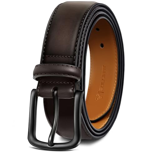 BULLIANT Gürtel Herren, Ledergürtel Herren-gürtel für Jeans,35mm Breit Gürtel,Größe Fest(Dunkelbraun,135cm/46-48" taille verstellbar) von BULLIANT