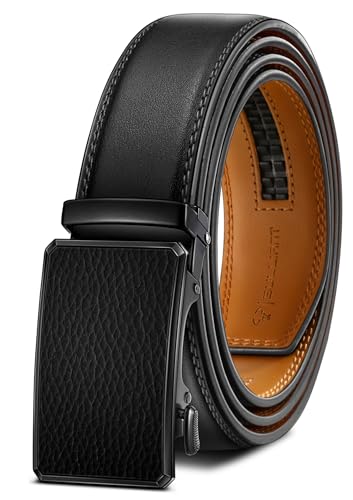 BULLIANT Gürtel Herren, Ledergürtel Ratsche Gürtel Automatikschließe für Herren Business Anzug,Breit 35mm,Größe Angepasst(Schwarz,130cm/38-44" taille verstellbar) von BULLIANT