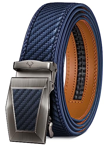 BULLIANT Gürtel Herren, Ledergürtel Ratsche Gürtel Automatikschließe für Herren Business Anzug,Breit 35mm Gürtel,Größe Angepasst(Navy Blau-130cm/38-44" taille verstellbar) von BULLIANT