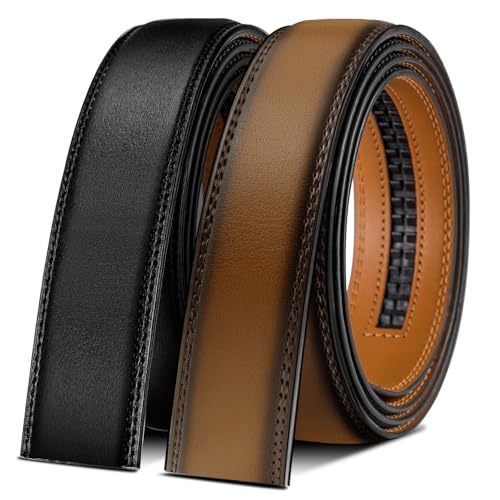 BULLIANT Gürtel Herren 2er, Ledergürtel Automatikschließe Ratsche Gürtel Anzug 35mm,Ohne Schnalle,Größe Angepasst(Schwarz/Tawny,160cm/44-56" taille verstellbar) von BULLIANT