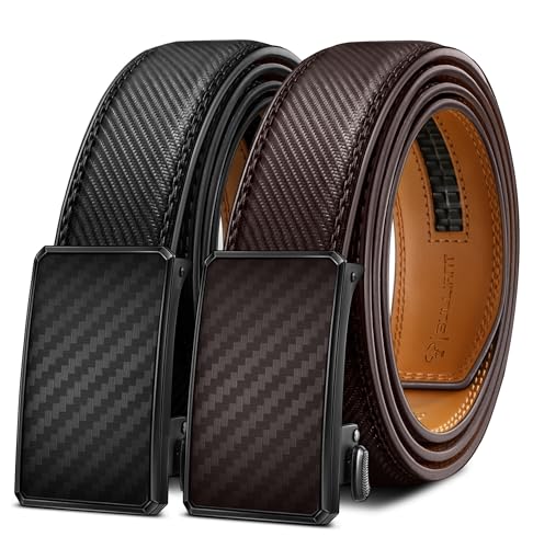 BULLIANT Gürtel Herren 2er-Pack, Gürtel Einstellbarer Ratschenklick 35mm Ledergürtel für Geschenke,Anzug,Freizeit–Zum Schneiden Geeignet(Schwarz/Tiefbraun,160cm/48-56" taille verstellbar) von BULLIANT