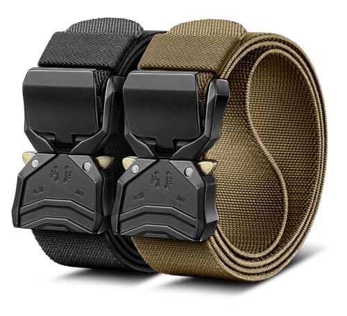 BULLIANT Gürtel Herren 2er Pack,Taktischer Web Verstellbarer Gürtel Stretch Passform Schnell Freigebbar für Outdoor Dienst,Anpassbar(Schwarzdrossel/Walddrossel,125cm/38-42" taille verstellbar) von BULLIANT