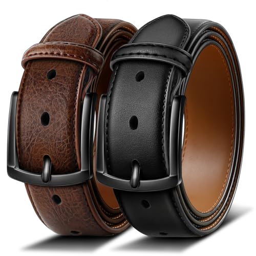 BULLIANT Gürtel Herren 2er Pack Ledergürtel mit 7 Löchern,Komfortabel für Anzug,Freizeit und Jeans,Breite 35mm(Schwarz/Tiefbraun,140cm/48-50" taille verstellbar) von BULLIANT