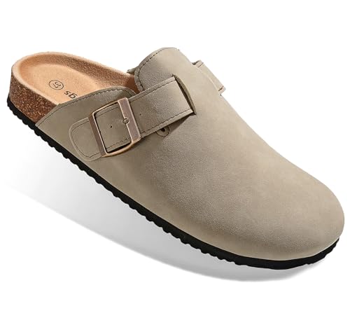 BULLIANT Hausschuhe Herren Komfort Clogs Pantoffeln Sandalen Krankenschuhe Arbeitsschuhe Unisex für Männer Frauen mit gepolstertem Kork-Fußbett(Kamel-48 EU) von BULLIANT